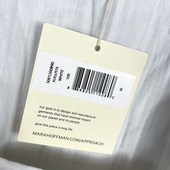 Mara Hoffman Augusta Midi Dress White Tiered Belted Long Sleeve Gauzy Sz M - Picture 11 of 13